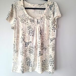 Gillian & O'Malley Ivory/Blue Swirl Pattern Pleated Short Sleeve Sleep Tee - XXL